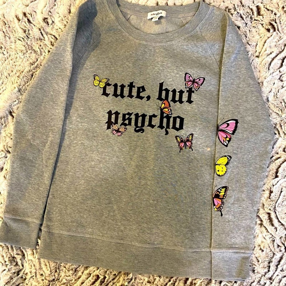 Cute But Psycho Grey Butterfly Sweatshirt